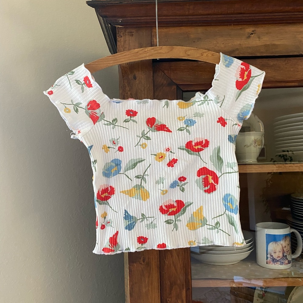 Zara Trafaluc Floral Off The Shoulder Crop Top